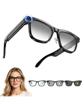 Smart Glasses with 8MP Camera, 1080P HD Video, Photochromic Lens, Stylish Design